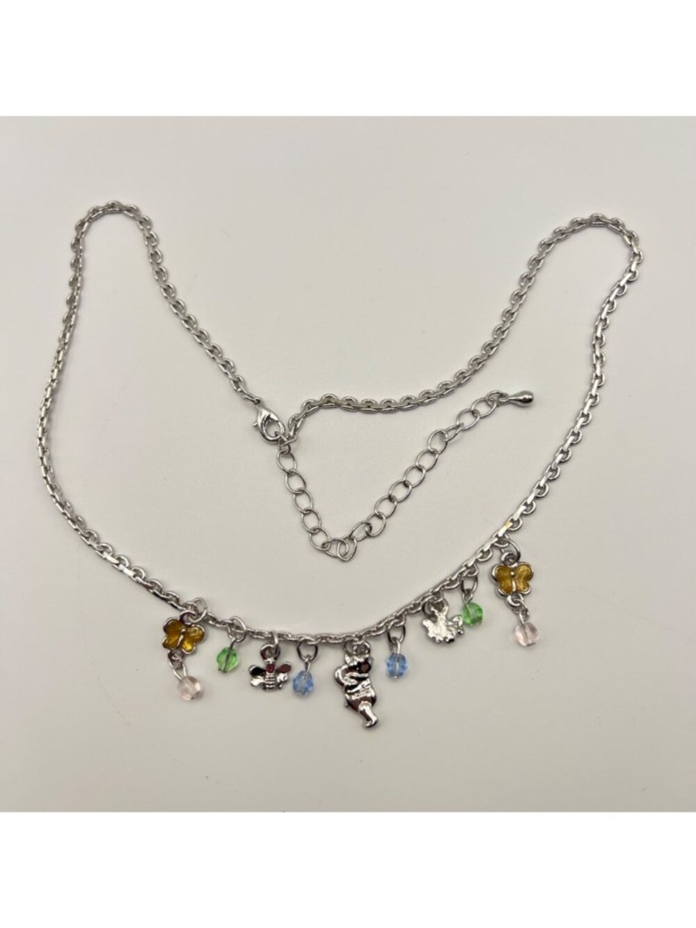 Disney Winnie The Pooh Charm Necklace Bees Butterflies Beads Silver-Tone 16+3" - Picture 2 of 10